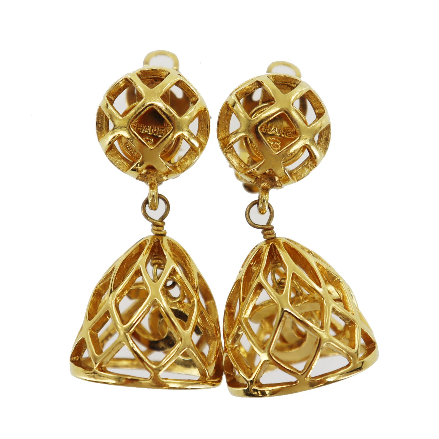 CHANEL CC Logos Earrings Gold Clip-On  #BT580