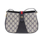 GUCCI GG Plus Web Stripe Shoulder Bag Navy PVC Leather #CU821