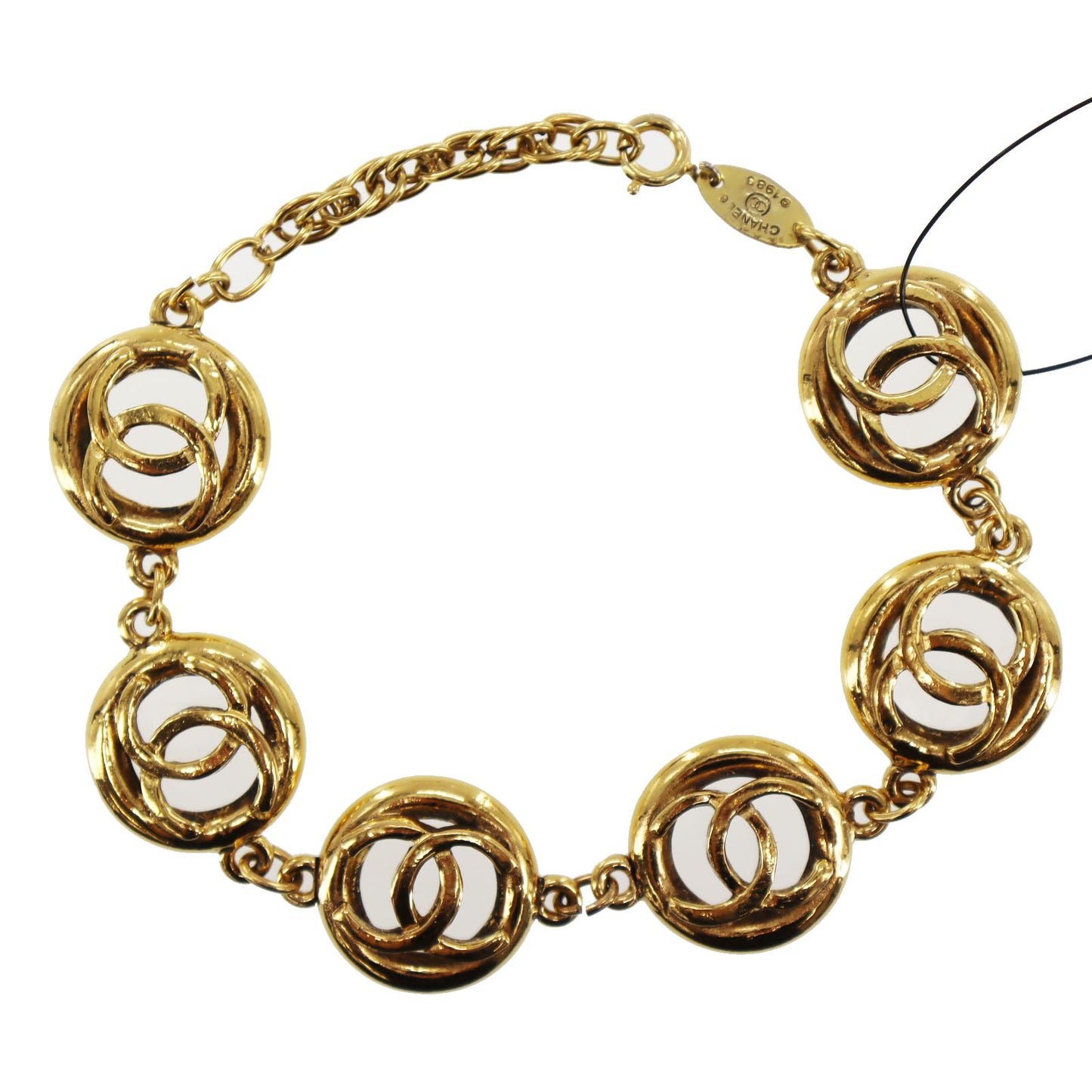 CHANEL CC Logos Circle Bracelet Gold Plated 1983 #AH699