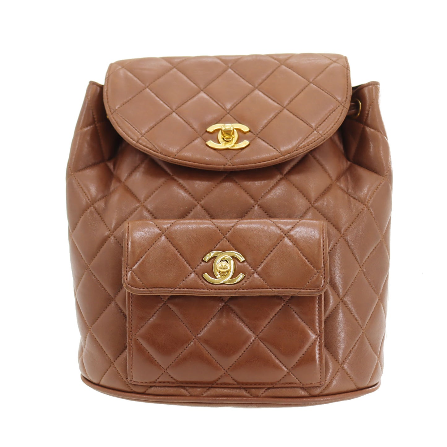 CHANEL Matelasse Chain Backpack Brown Lambskin #CG608