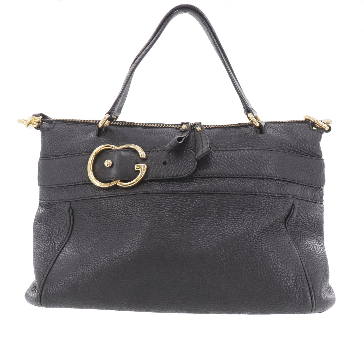 GUCCI Logos 2Way Shoulder Handbag Leather Black #BH637