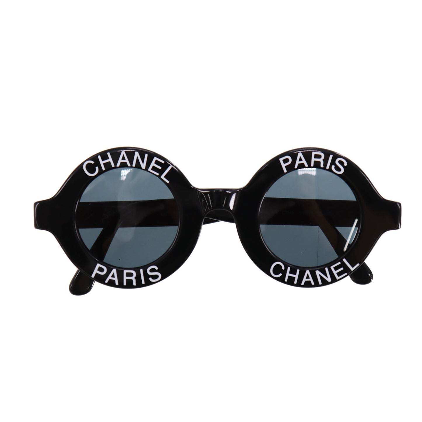 CHANEL Logos Sunglasses Black Round Eye Wear #CN540