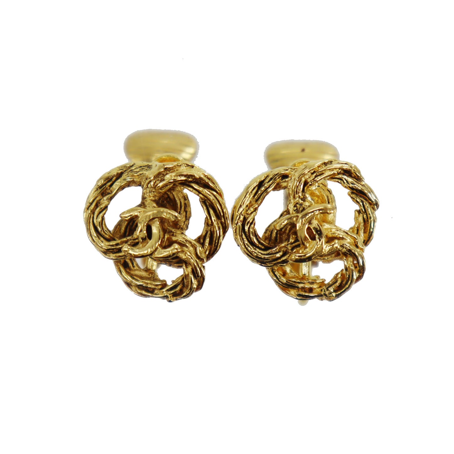 CHANEL CC Logos Earrings Gold Clip-On #CG516