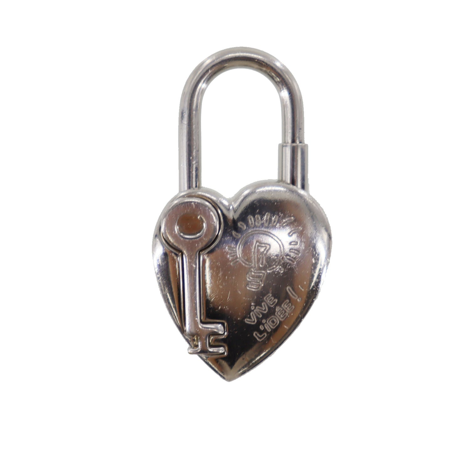 HERMES Cadena Padlock Used Fantasy Heart 2004 Silver-Plated Vintage #CY159