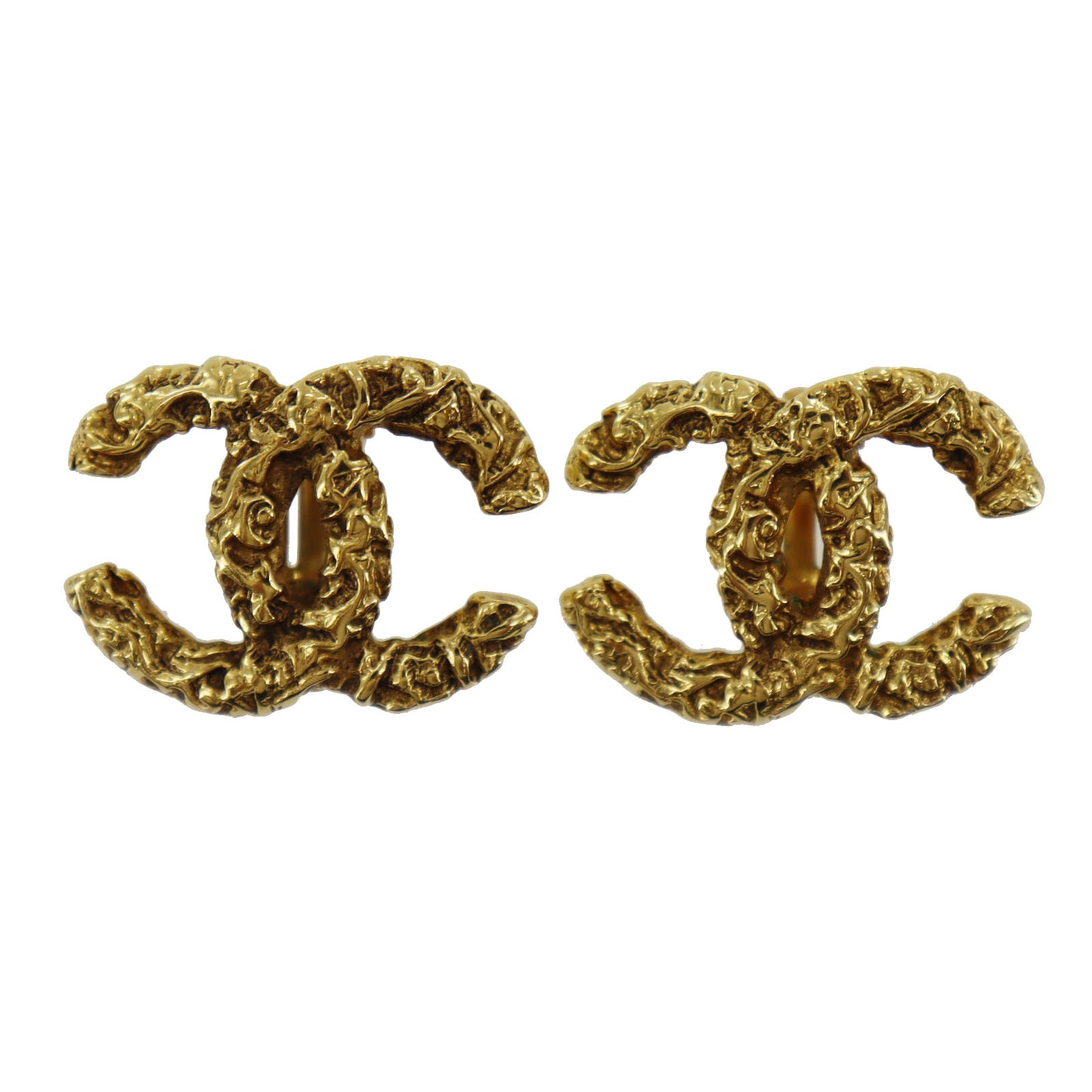 CHANEL CC Logos Earrings Gold Clip-On 03A #AG187