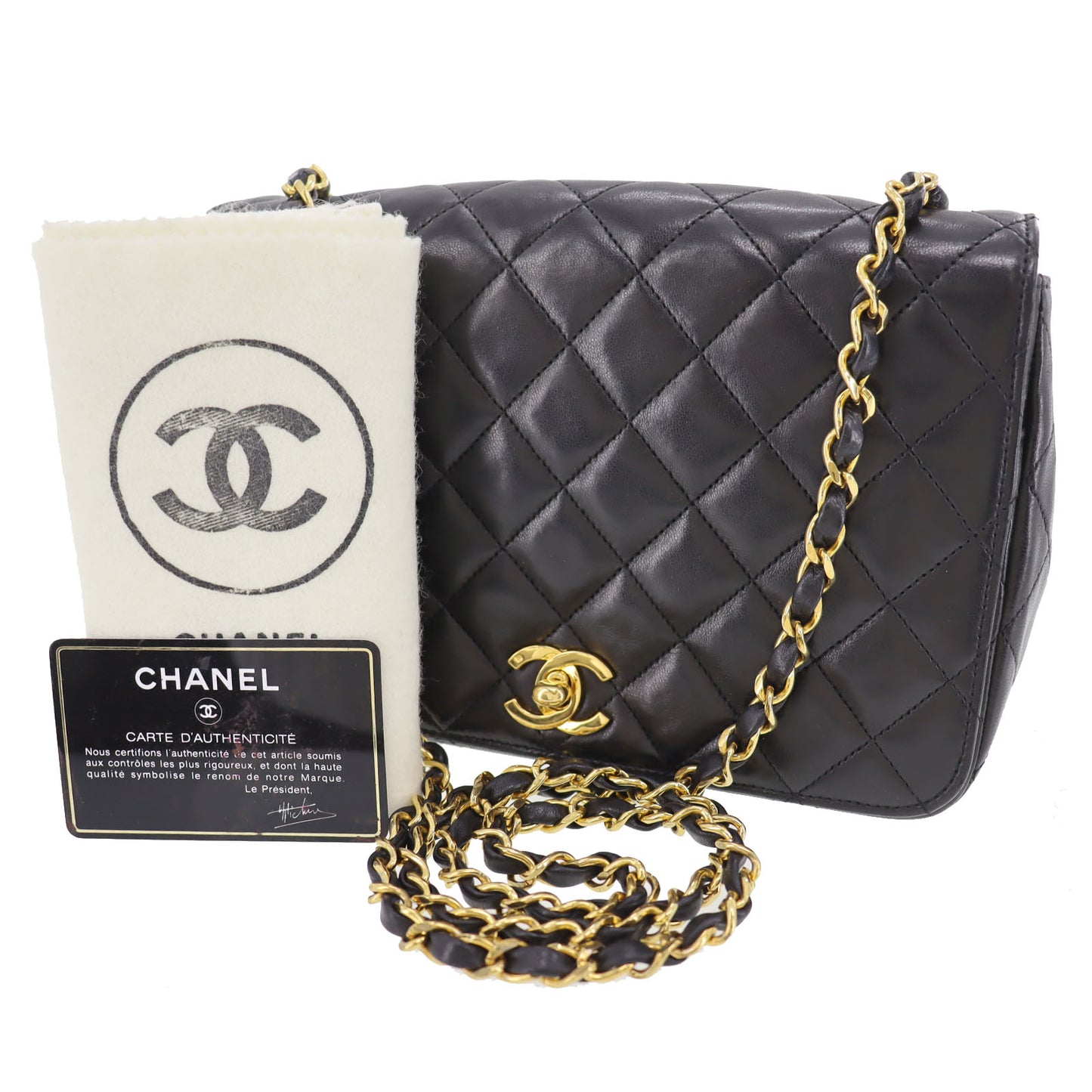 CHANEL Matelasse Shoulder Bag Crossbody Black Lambskin #BS785