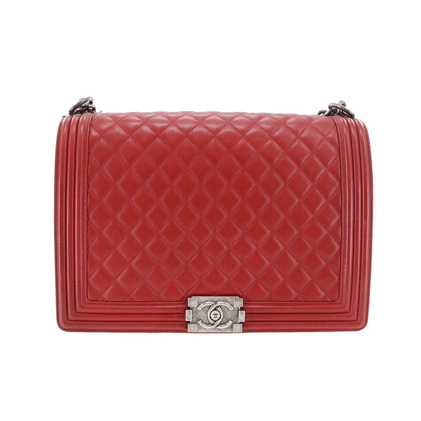 CHANEL BOY CHANEL Shoulder Bag Dark Red Lambskin Leather #CT845