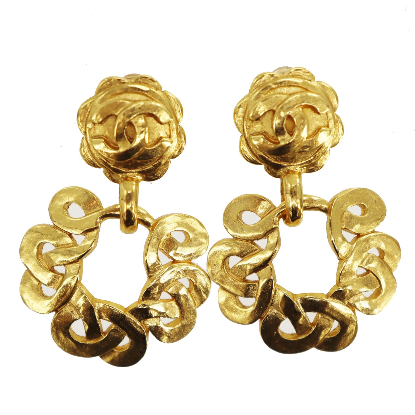 CHANEL CC Logo Earrings Gold Clip-On 97 P #CJ420