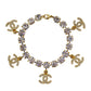 CHANEL CC Logos Rhinestone Bracelet Gold Plated 96 P #CS460