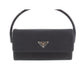 PRADA Logos Used Handbag Black Satin Leather Italy Vintage #DA282