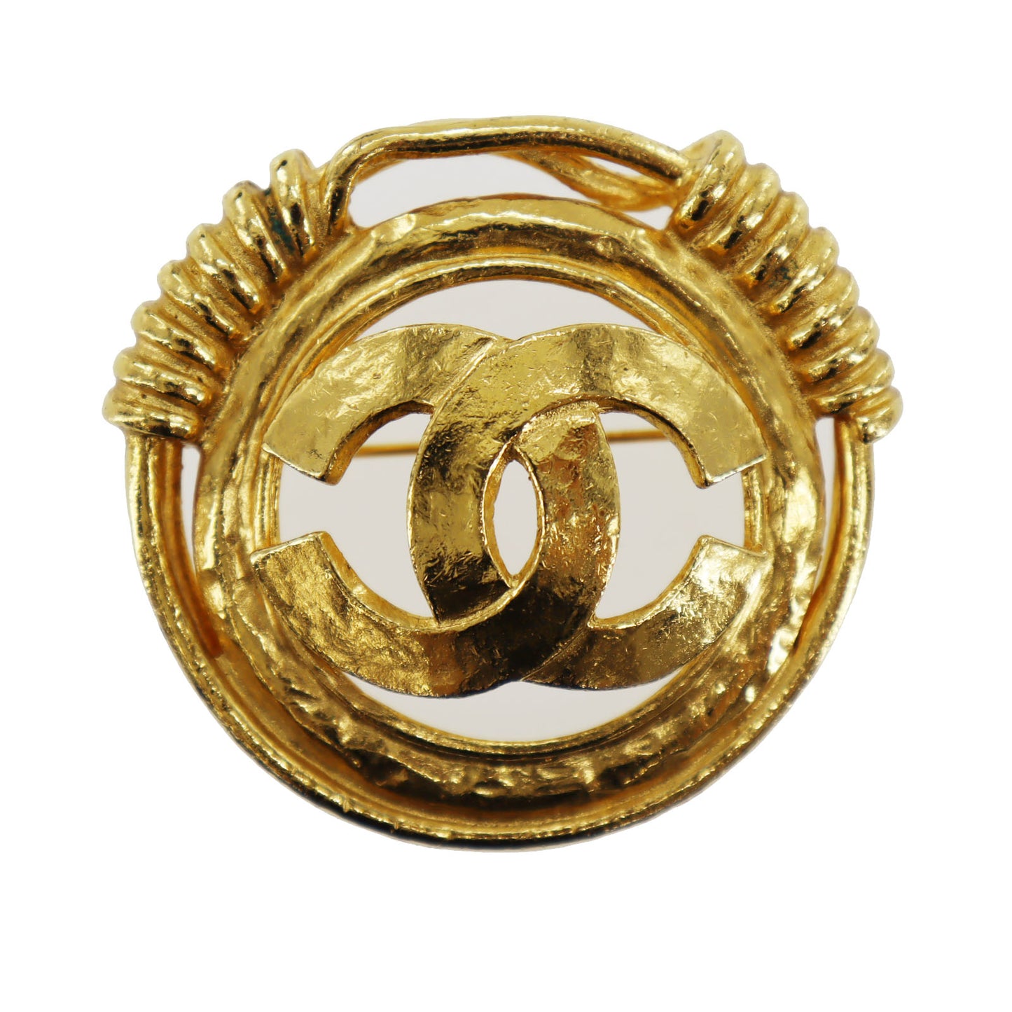 CHANEL CC Logos Round Pin Brooch Gold Plated 94 P #BS720