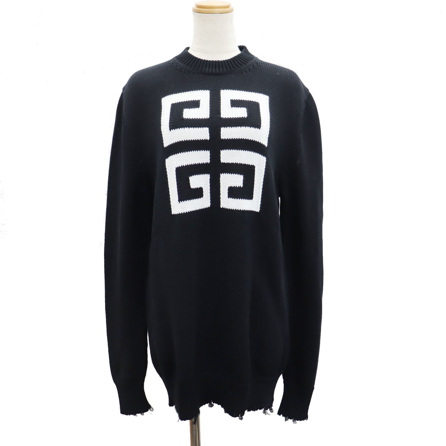 GIVENCHY Long Sleeve Knit Sweater Tops Black 100% Cotton #AH529