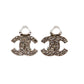 CHANEL CC Logos Rhinestone Earrings Silver Clip-On 05 V #CK780