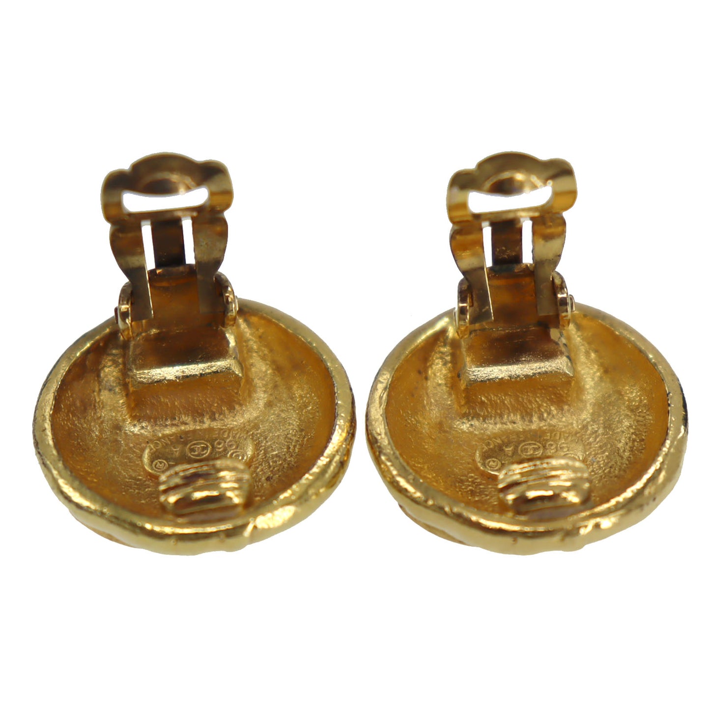 CHANEL CC Logos Round Earrings Gold Clip-On 96A #CH45