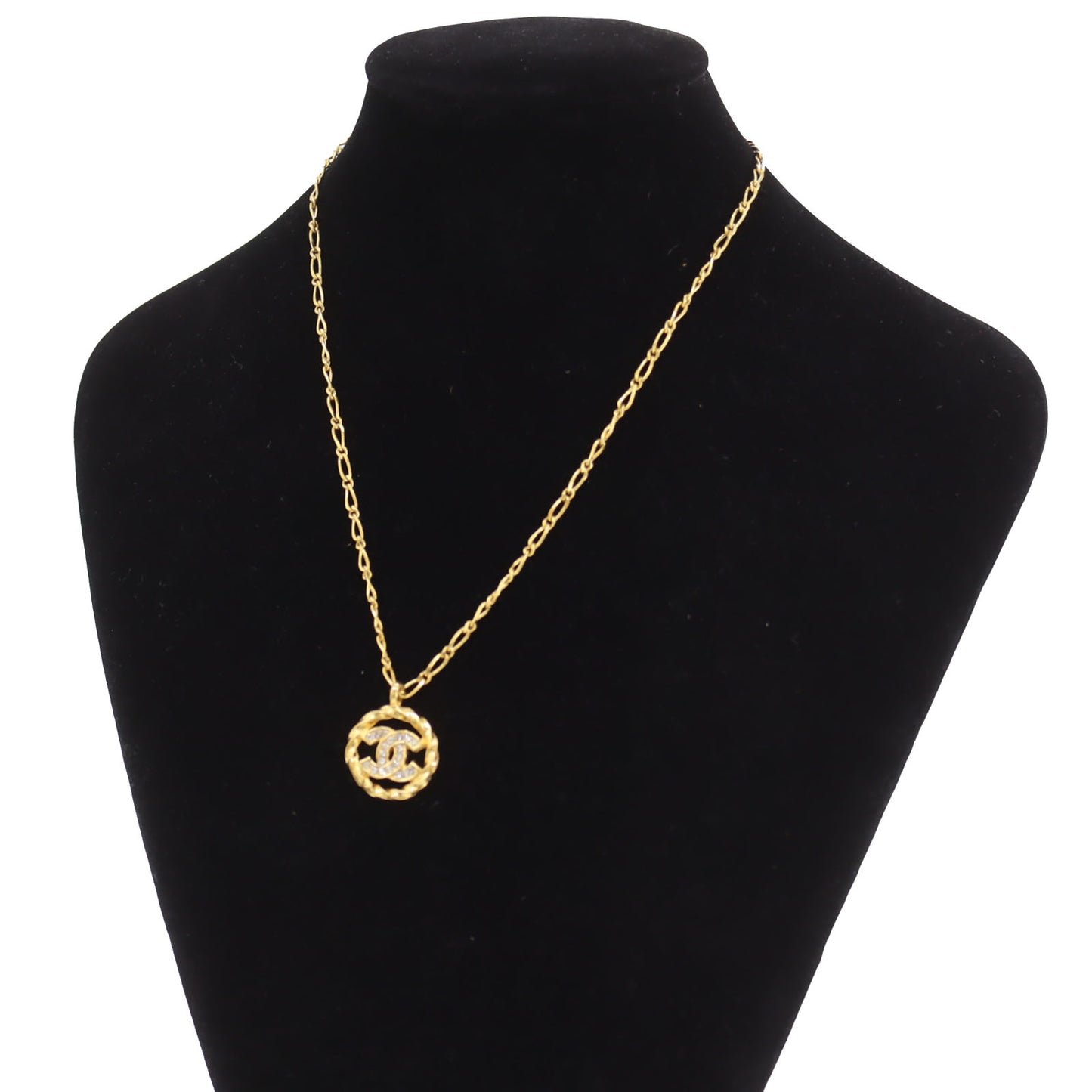 CHANEL CC Logos Circle Necklace Stone Gold 3438 #CG831