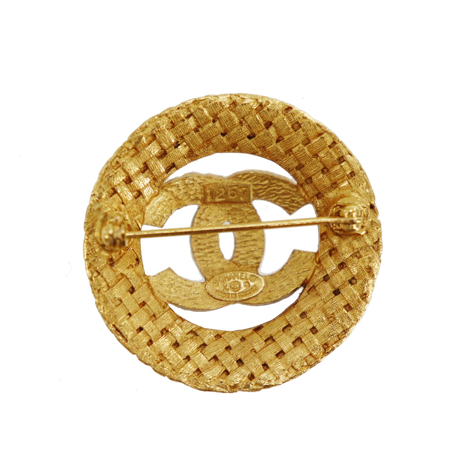 CHANEL CC Logos Round Pin Brooch Gold Plated 1267 #CB656