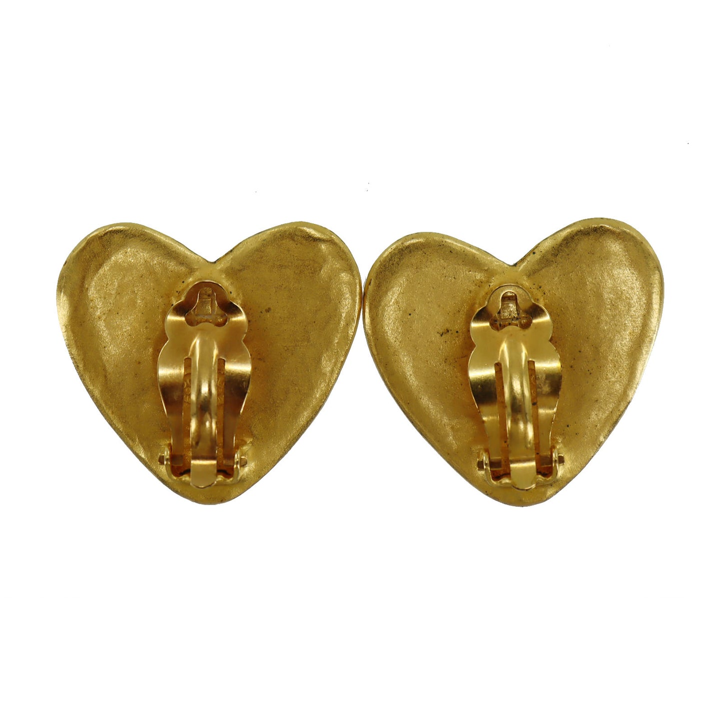 CHANEL CC Logos Heart Earrings 95 P Clip-On Gold #AH694