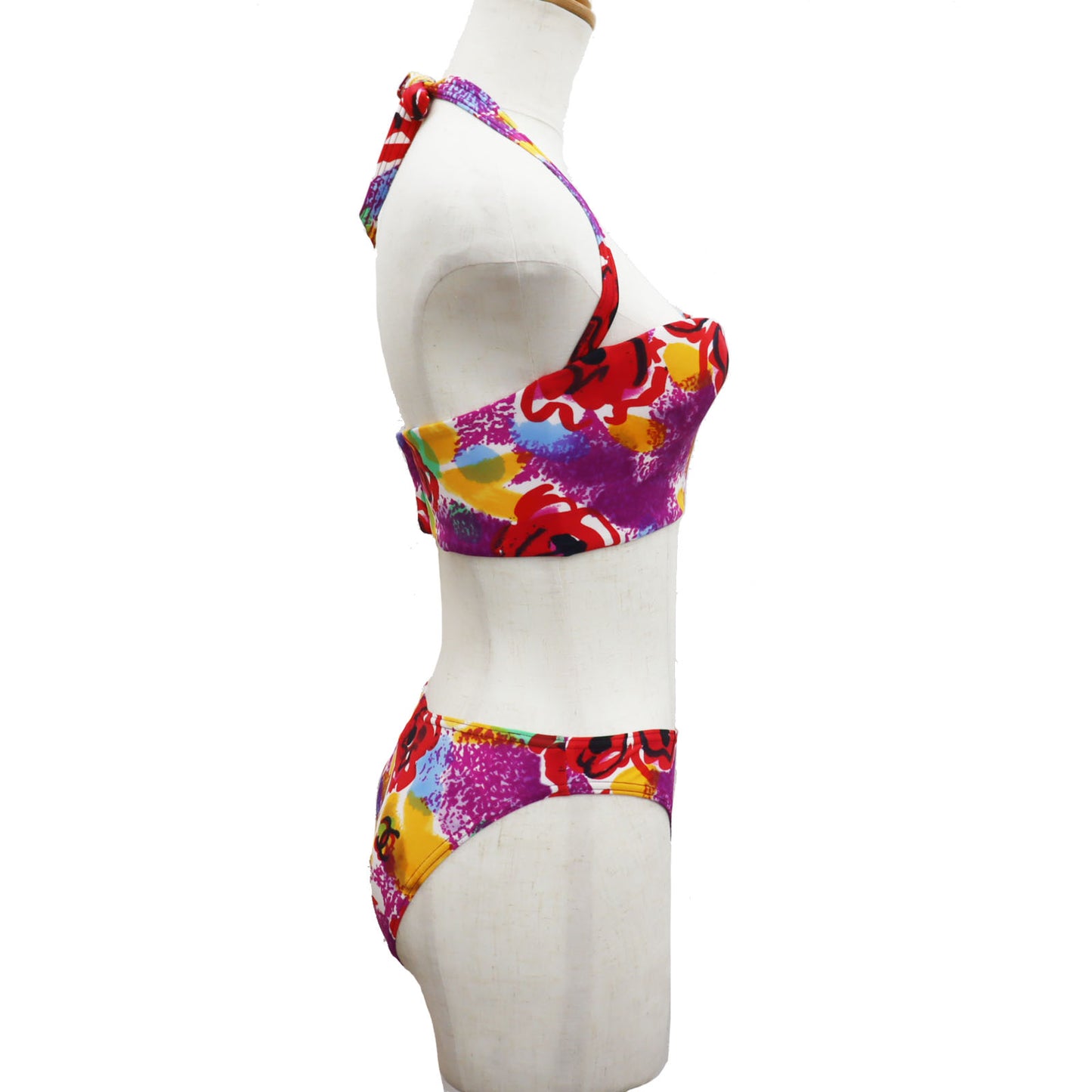 CHANEL Swimwear Flower Bikini Multicolor Nylon Spandex Size 38 #AG358