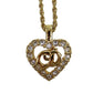 Christian Dior CD Logo Chain Heart Necklace Rhinestone Gold-Plated #CB144