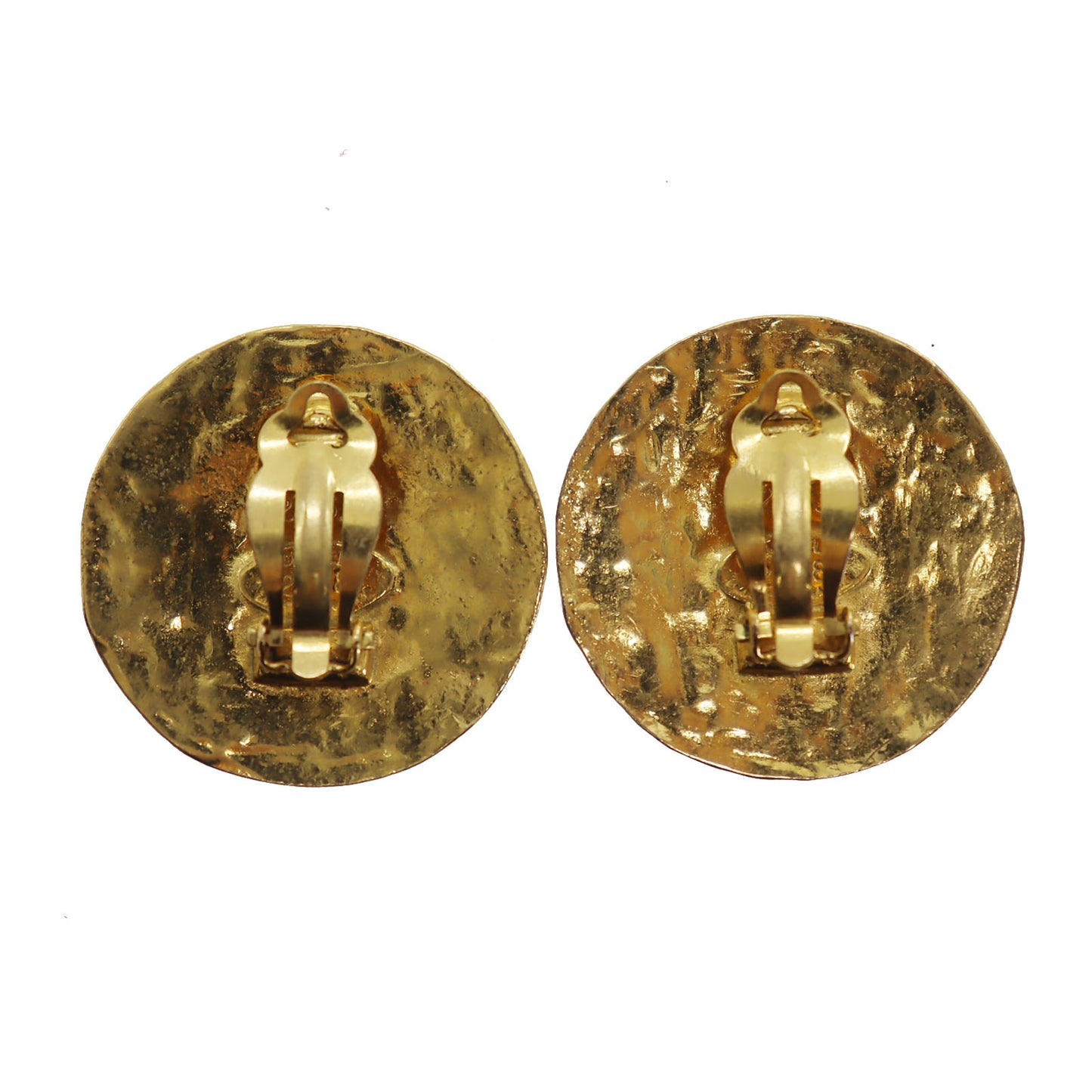 CHANEL CC Logos Round Gold Clip-On Circle Earrings 2853 #BR163