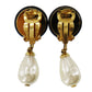 CHANEL CC Logos Pearl Earrings Black Gold Clip-On 96P #BK494