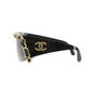 CHANEL Chain Used Sunglasses Black Shield Eye Wear Italy #CW623