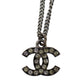 CHANEL CC Logos Rhinestone Silver Plated Chain Necklace C11V #BQ122