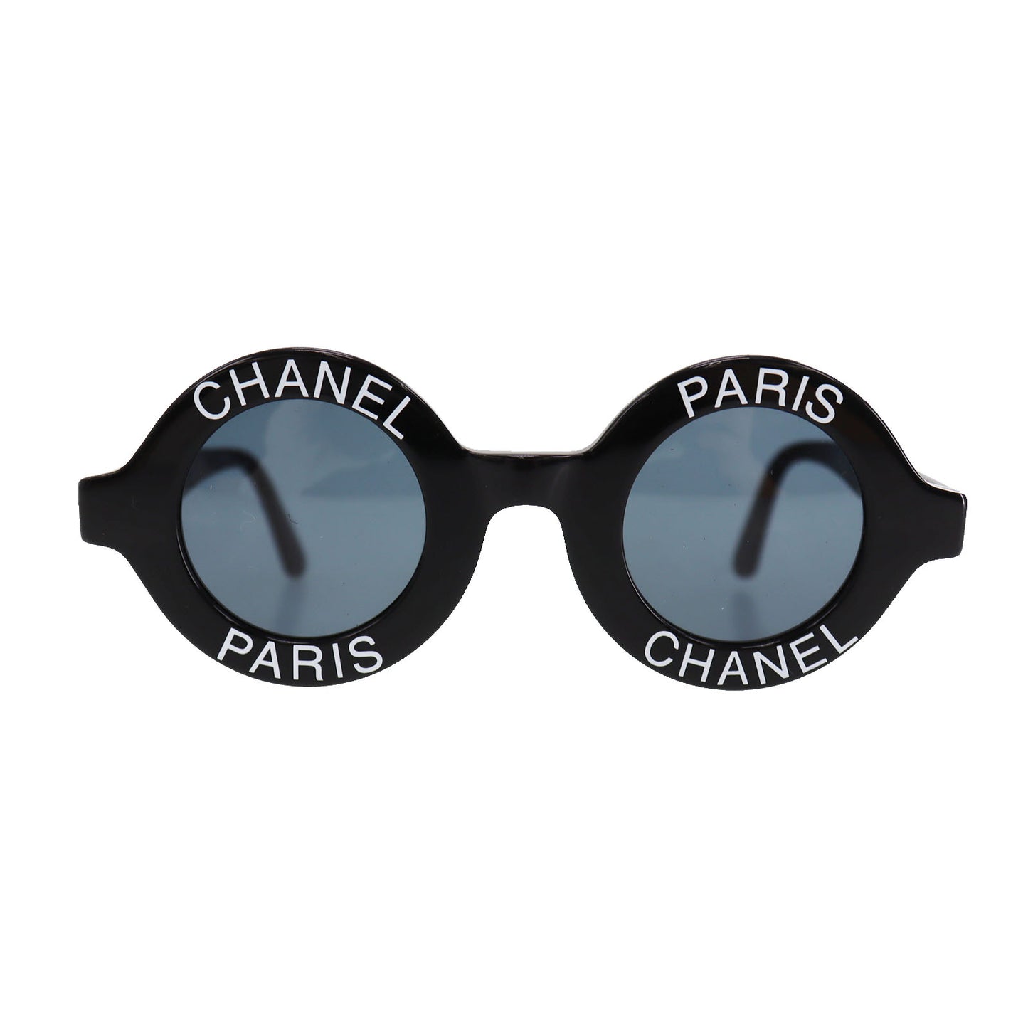 CHANEL Logos Sunglasses Black Round Eye Wear #CN540