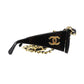 CHANEL Chain Sunglasses Black Shield Eye Wear #CT757