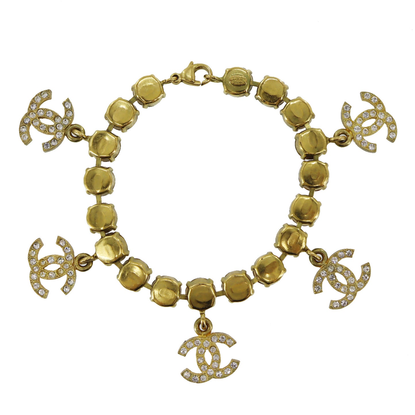 CHANEL CC Logos Rhinestone Bracelet Gold Plated 95 P #CL203