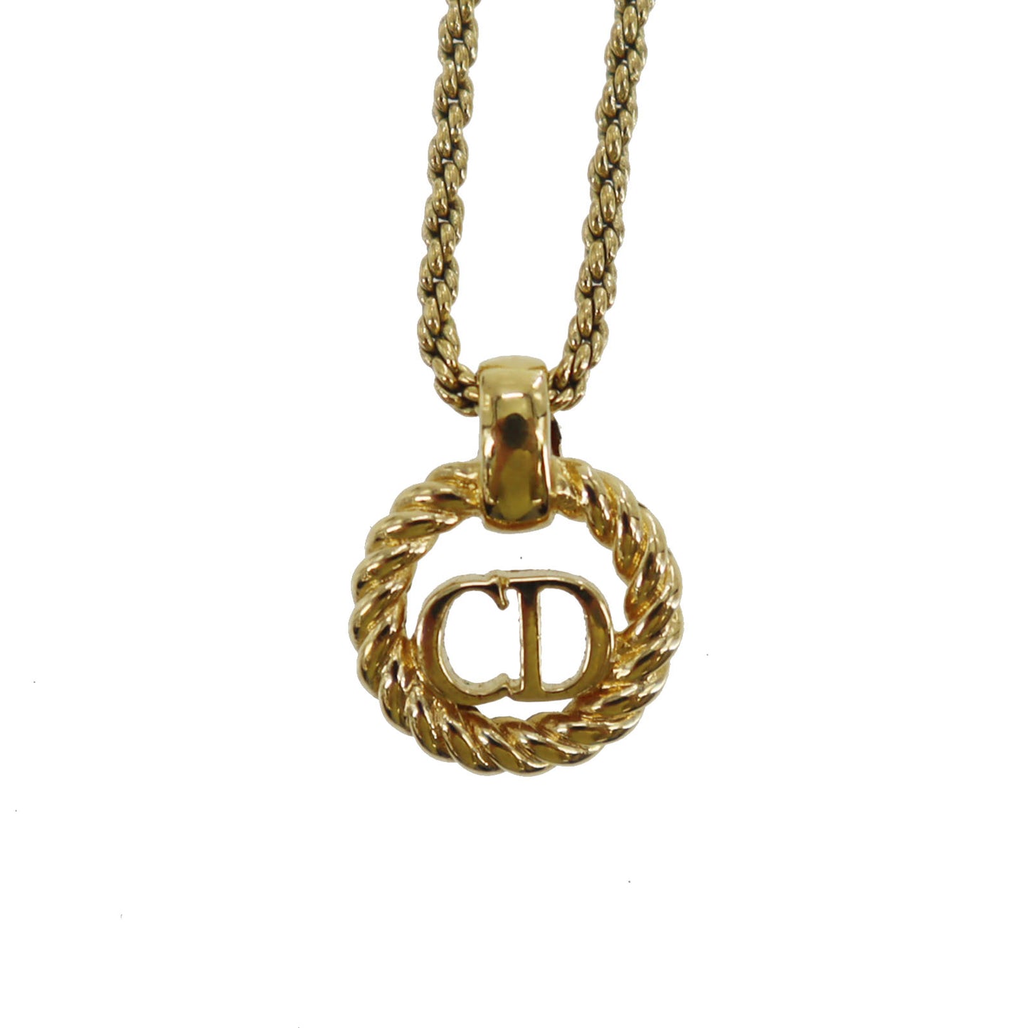 Christian Dior CD Logo Used Chain Necklace Gold Vintage #EB748 S