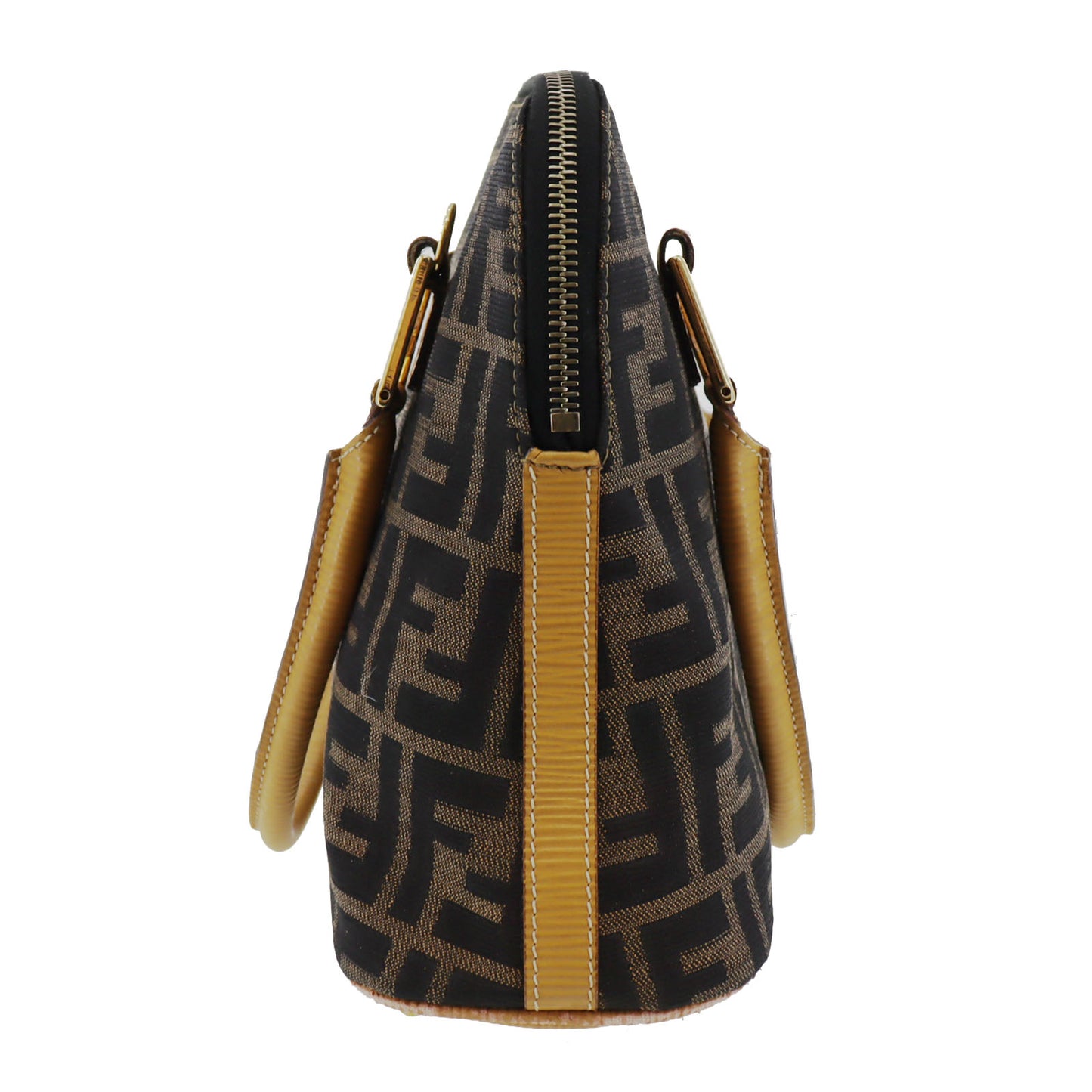 FENDI Zucca Handbag Brown Black Yellow Nylon Canvas #AH318