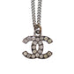 CHANEL CC Logos Rhinestone Silver Plated Chain Necklace C11V #BQ122