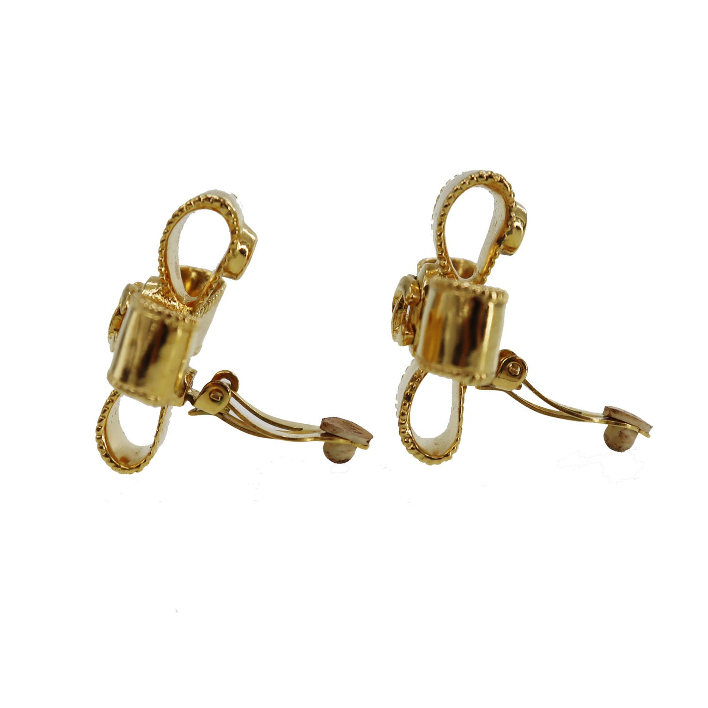 CHANEL CC Cross Logos Earrings Gold Clip-On 97 A #CD342