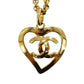 CHANEL CC Logos Heart Gold Plated Chain Necklace #CE734