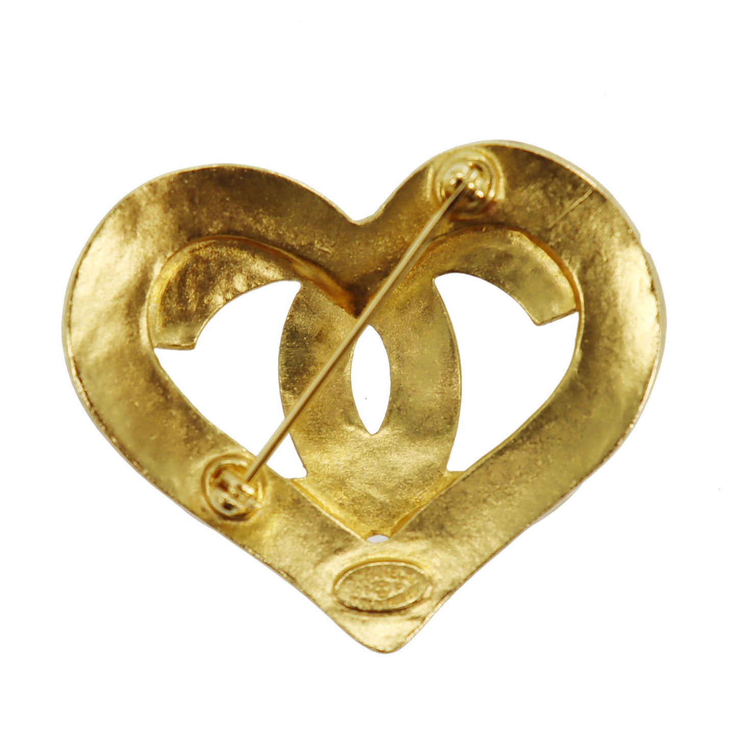 CHANEL CC Logos Heart Pin Brooch Gold Plated 95 P #CB713