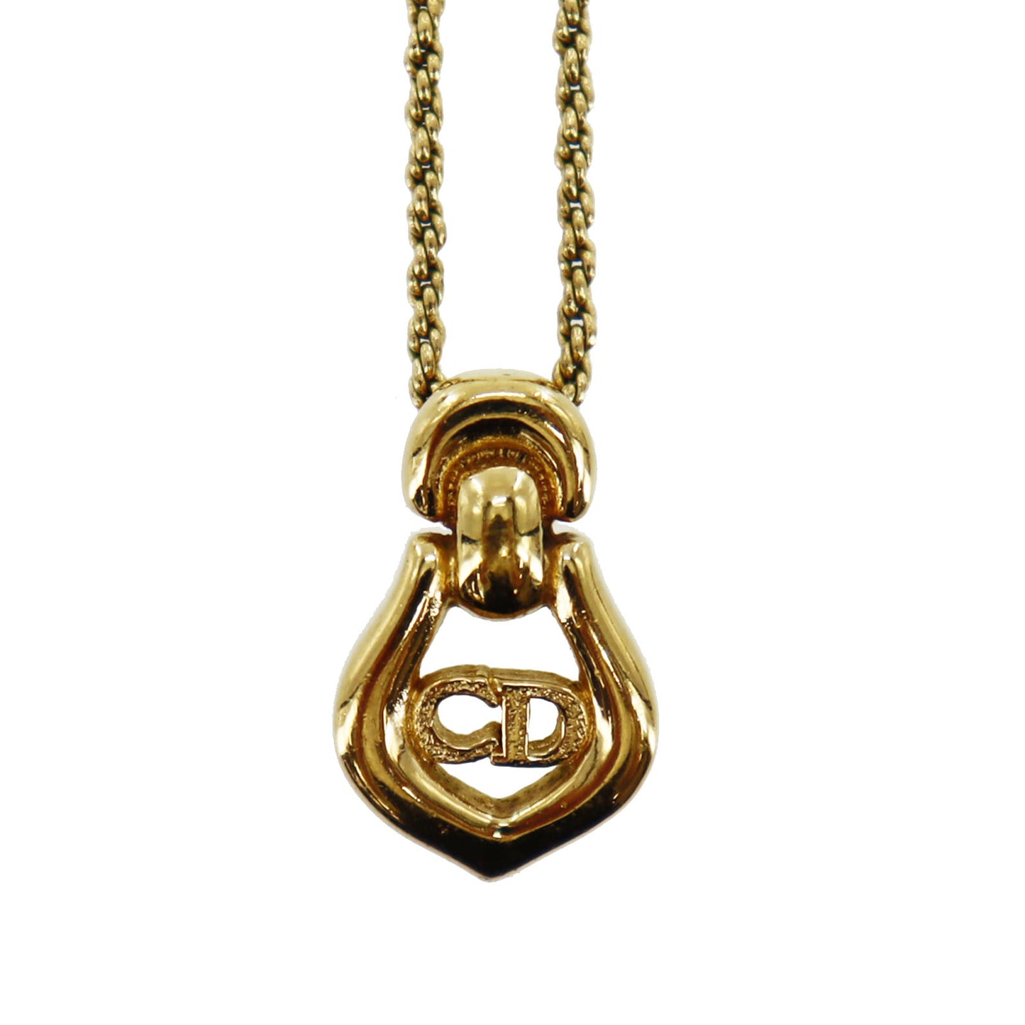 Christian Dior CD Logo Chain Necklace Gold-Plated #BO595