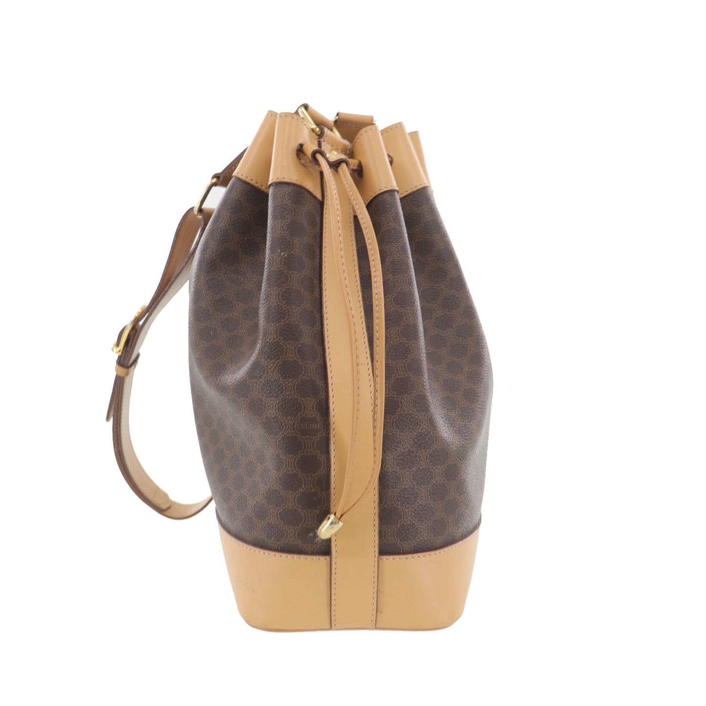 CELINE Macadam Pattern Shoulder Bag Brown PVC Leather #EF153