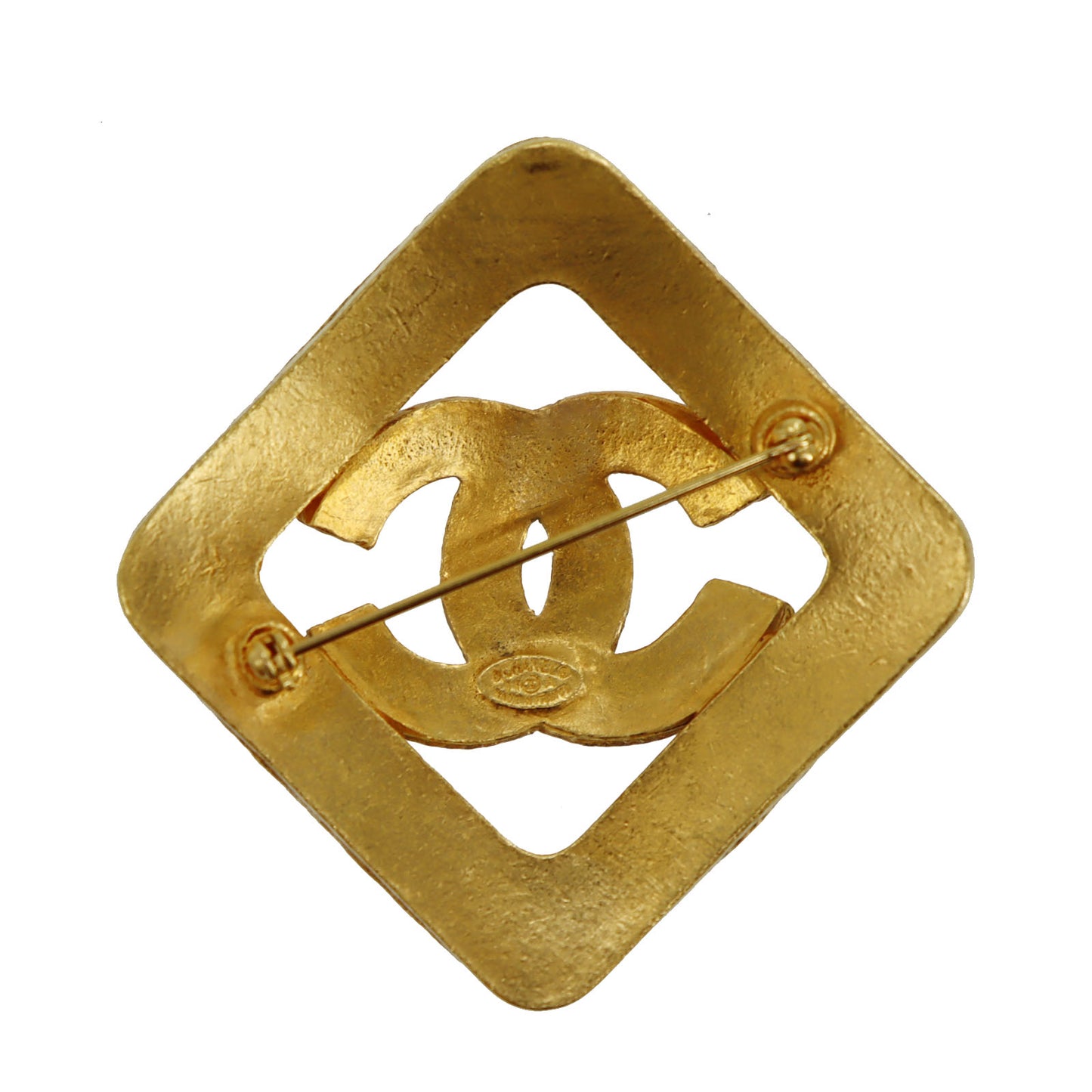 CHANEL CC Logos Rhombus Pin Brooch Gold Plated 94 A #CG178