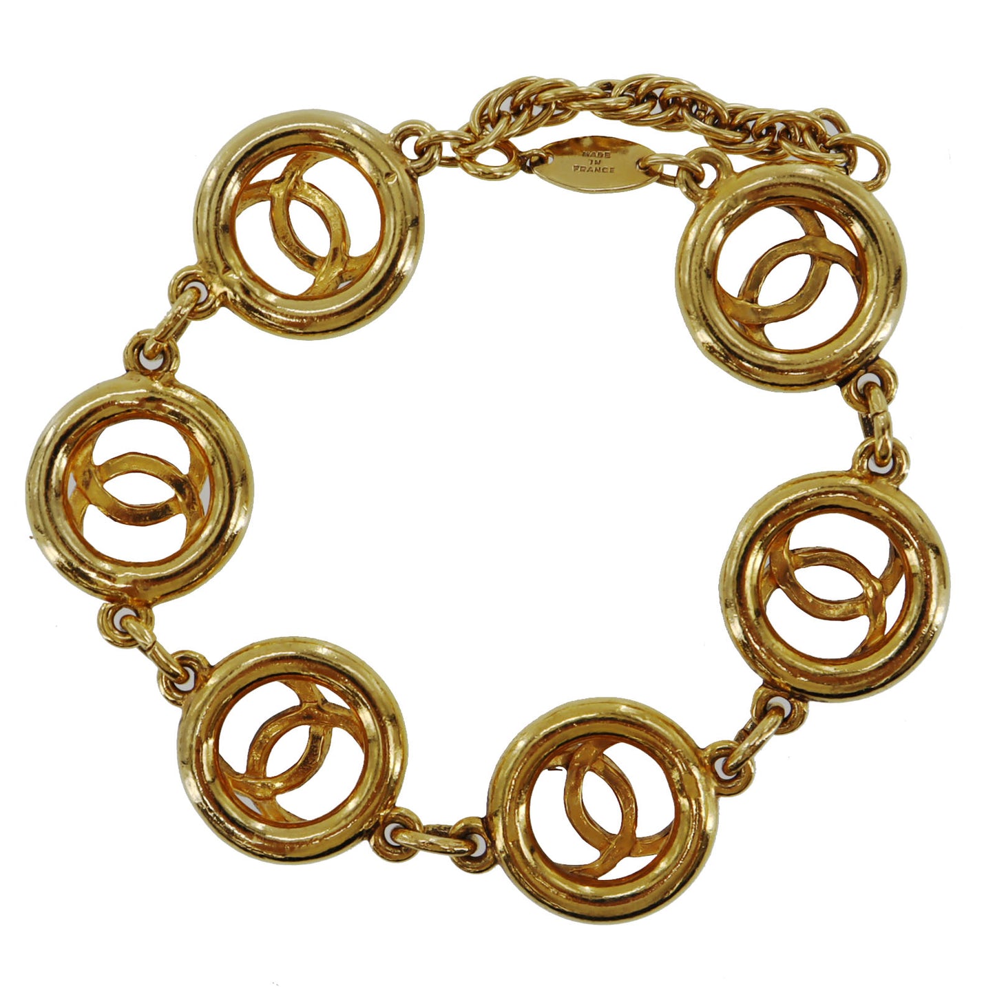 CHANEL CC Logos Circle Bracelet Gold Plated 1982 #BR829