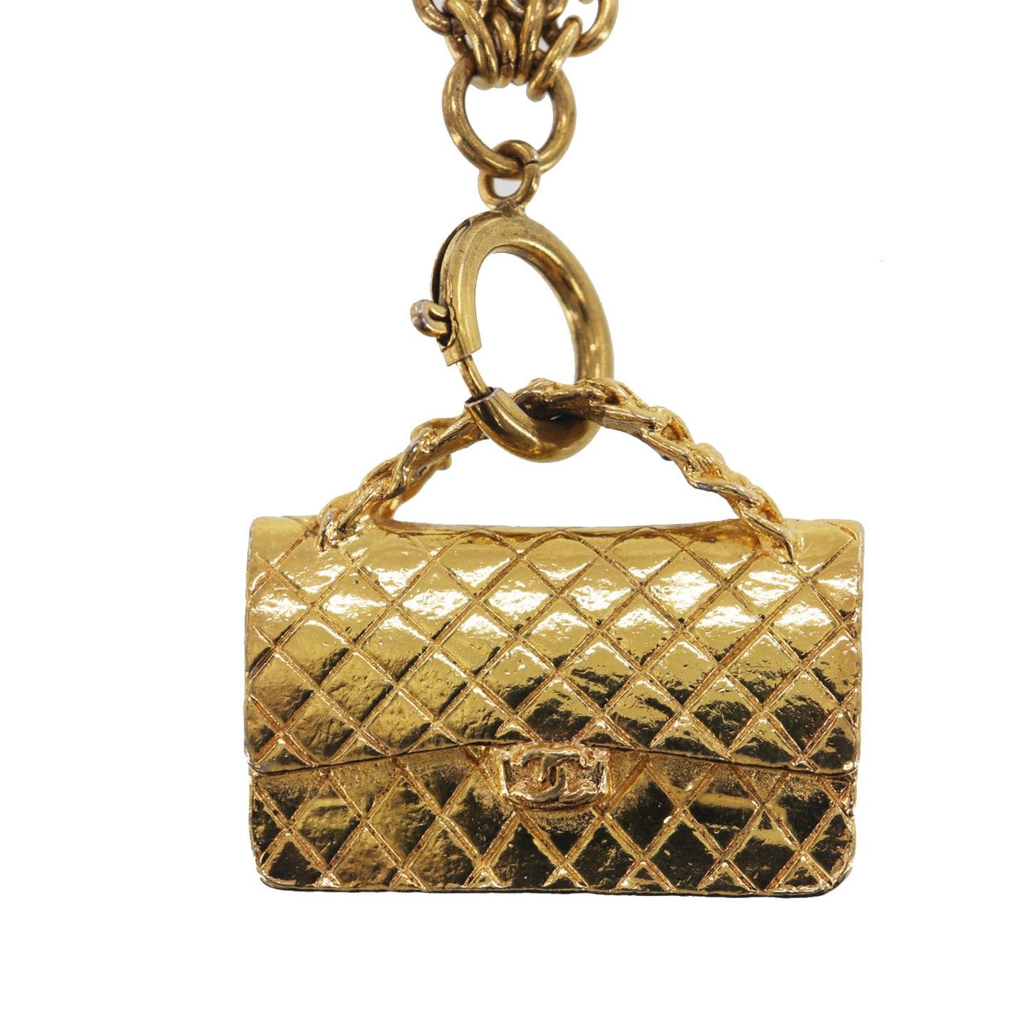 CHANEL Matelasse Bag Chain Long Necklace Gold #CW639