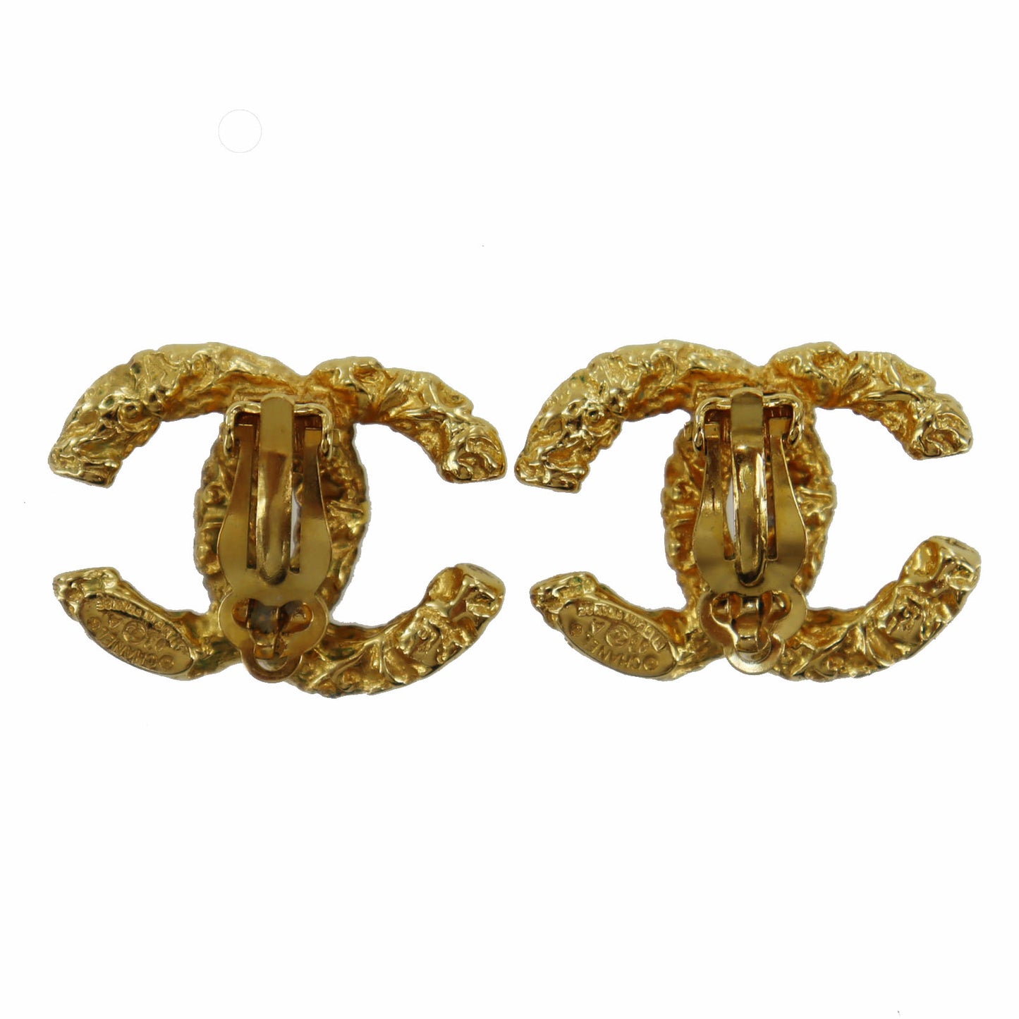 CHANEL CC Logos Earrings Gold Clip-On 03A #AG187