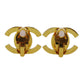 CHANEL CC Logos Earrings Gold Clip-On Vintage 95A #AH1