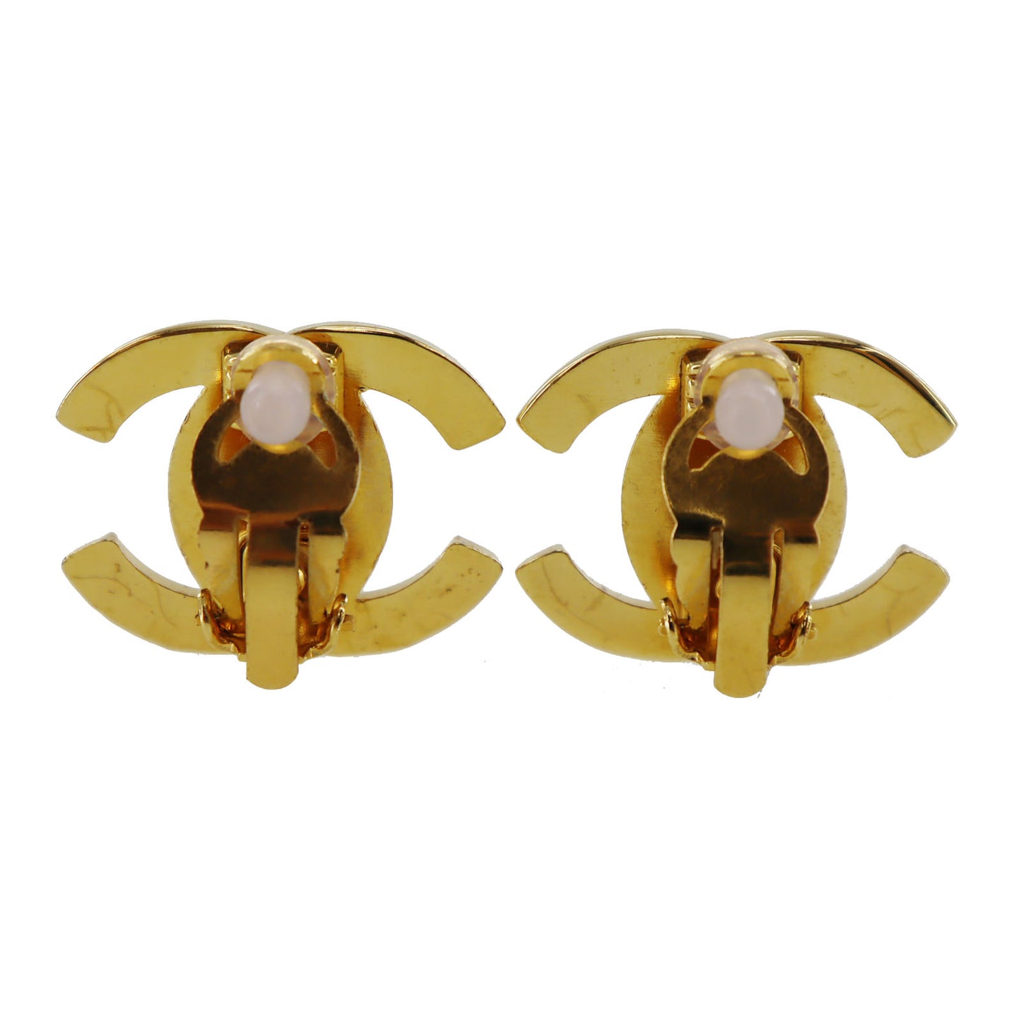 CHANEL CC Logos Earrings Gold Clip-On Vintage 95A #AH1