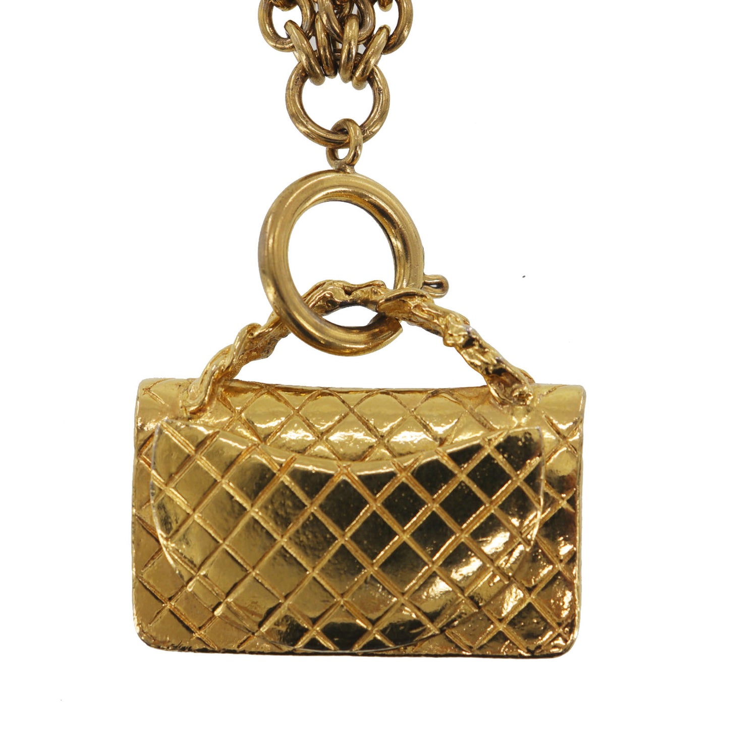 CHANEL Matelasse Bag Chain Long Necklace Gold #CW639