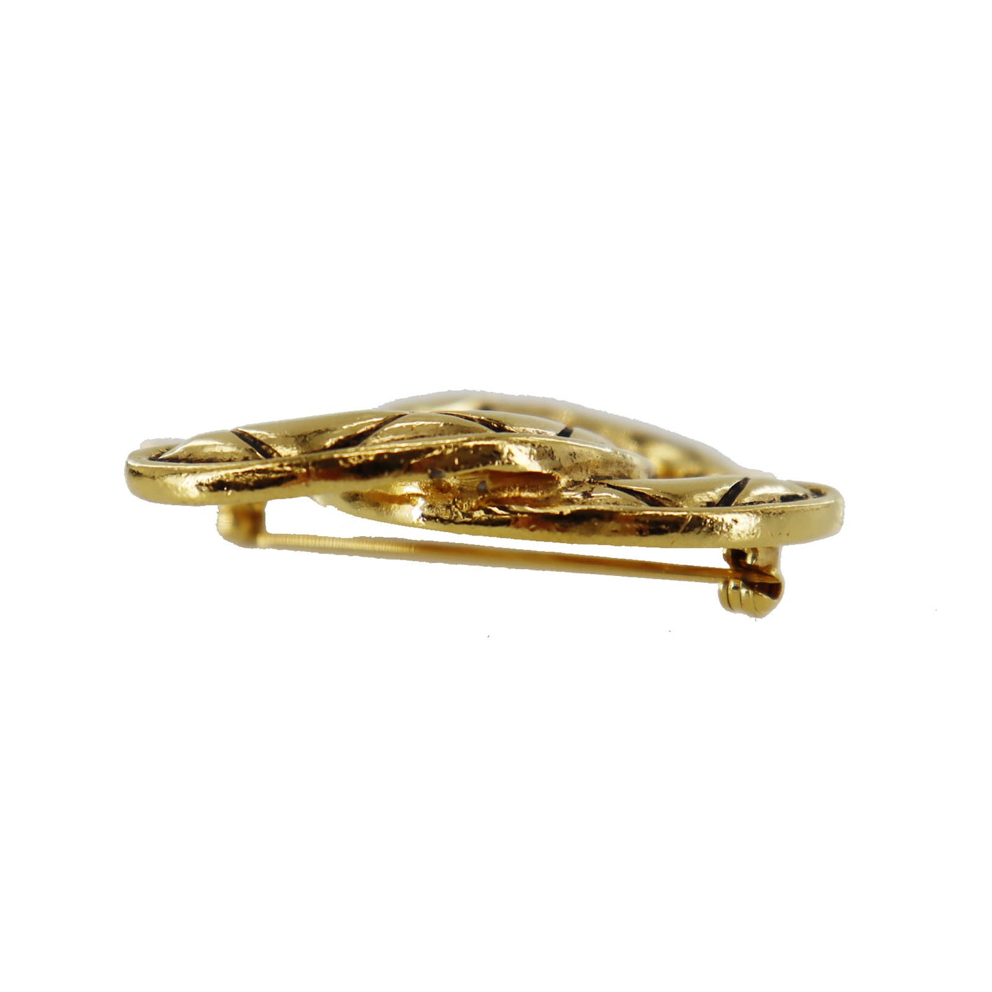 CHANEL CC Logos Matelasse Pin Brooch Gold Plated 1153 #AG188