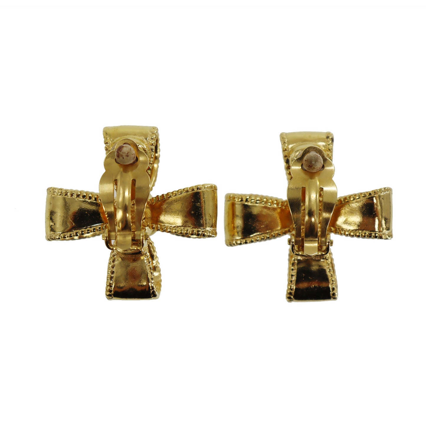 CHANEL CC Cross Logos Earrings Gold Clip-On 97 A #CD342