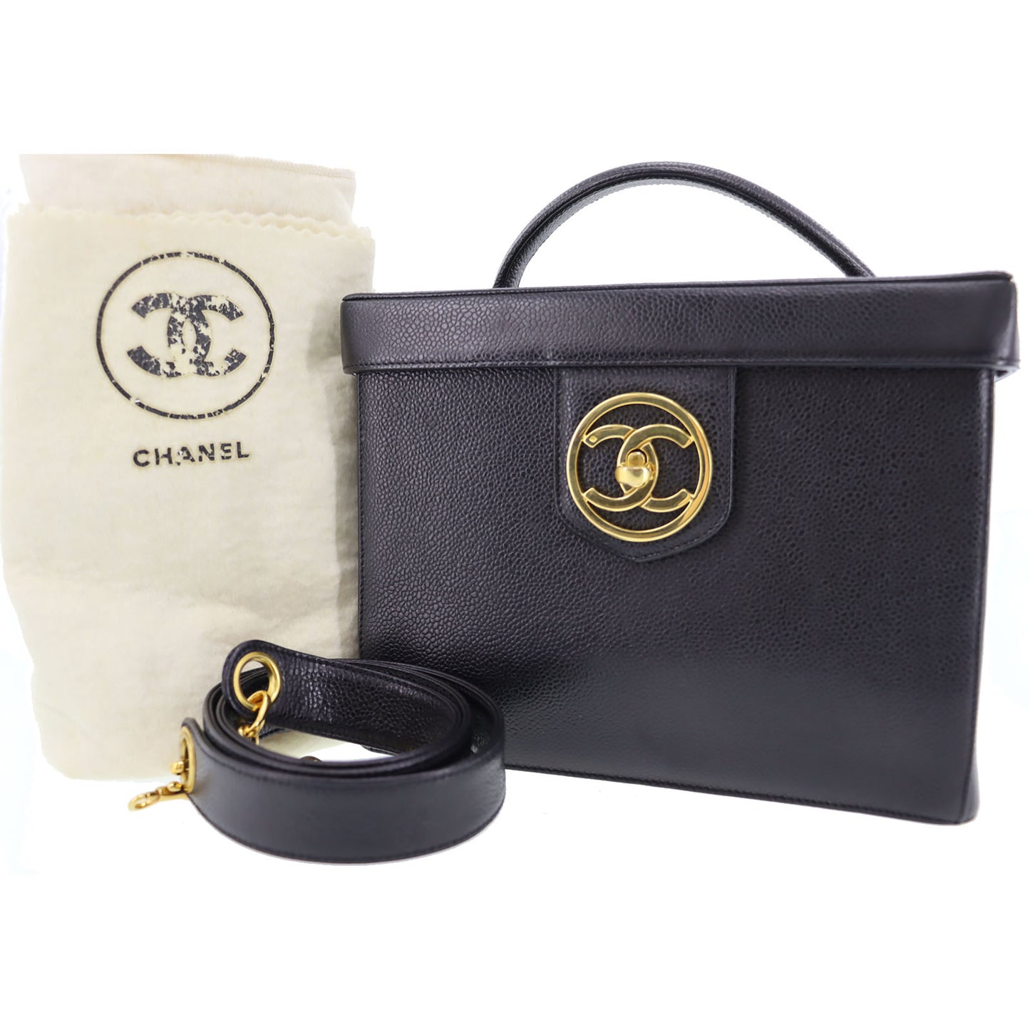 CHANEL Shoulder Handbag Vanity Caviar Skin Leather #BR452