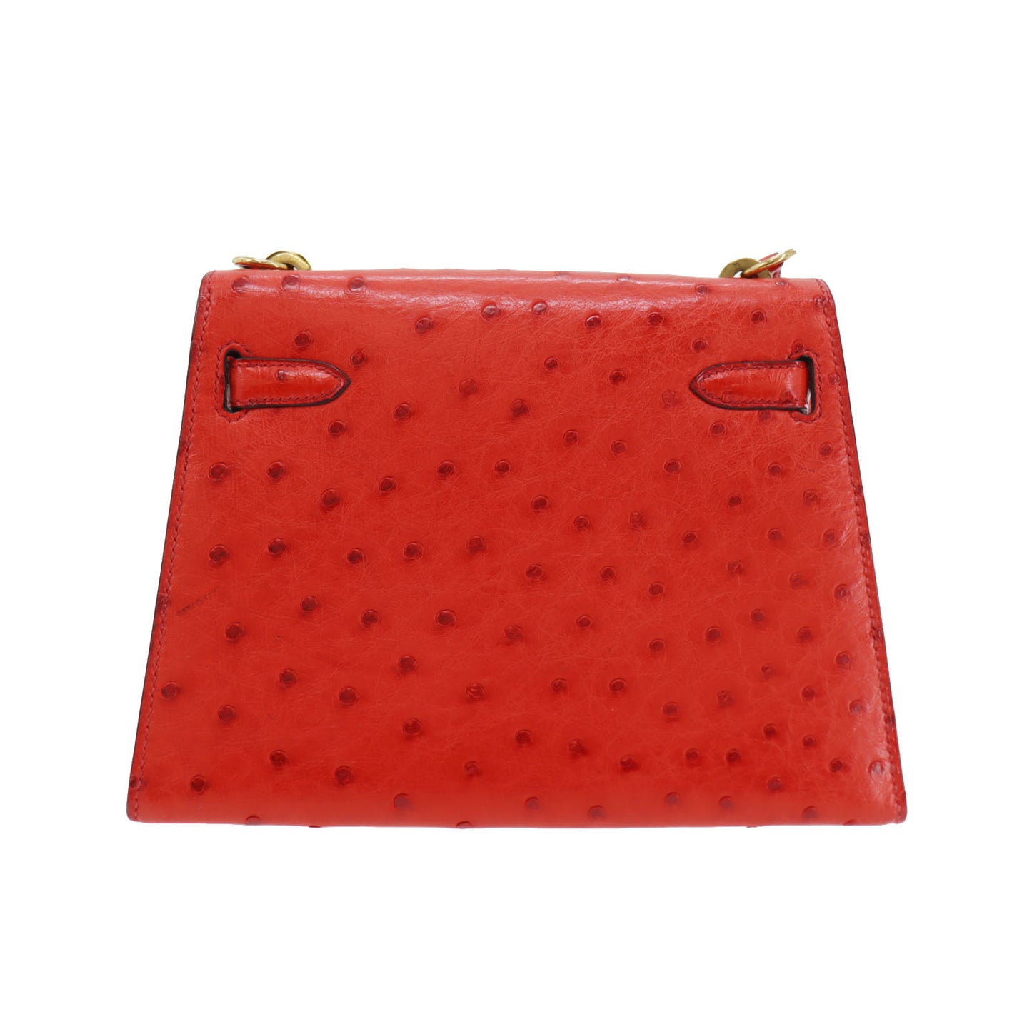 HERMES Mini Kelly 20 Used Shoulder Red Ostrich Leather #CN343