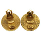 CHANEL CC Logos Earrings Gold Black Clip-On 95A #AG832